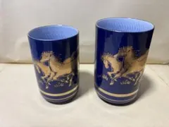 九谷焼 秀山 湯呑み 2点セット 金彩 龍 夫婦湯呑 ペア 青 新品未使用