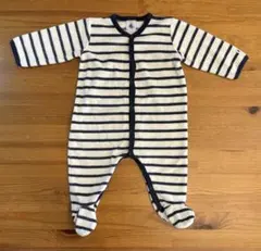 プチバトー 冬用ロンパース　足付きロンパース　ボーダー　ベロア　6m/67cm