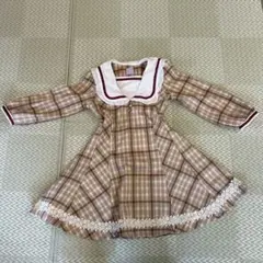 セーラー襟 ベージュ系チェックワンピース