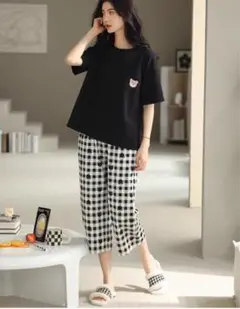 レディースパジャマ上下セット Lルームウェア半袖ハーフパンツ