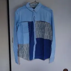 デニムパッチワーク長袖シャツ