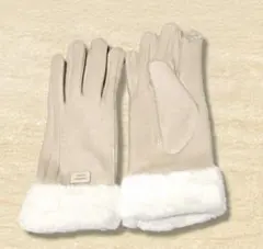 手袋　タッチパネル対応　ふわふわ　ファー付き　フリーサイズ　シンプル　ベージュ