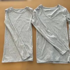 GAP レディース グレー 長袖Tシャツ クルーネック Vネック 2枚セット