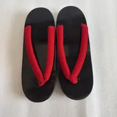 下駄レディース 24cm 黒✕赤　木製　浴 衣に◎