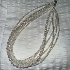 <美品>淡水真珠 本真珠 アレンジ ネックレス 天然もの 6重ネックレス