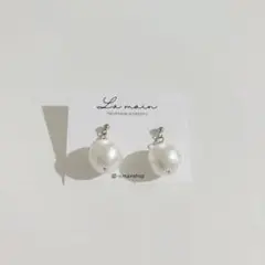 ハンドメイドピアス コットンパールピアス