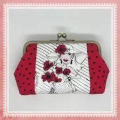 ハンドメイド　がま口ポーチ　ロラライハリス　レッドレディ