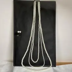 ロング 3連パール ネックレス パール イヤリング 2点セット