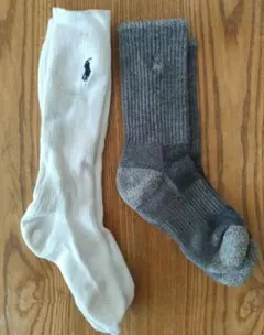 新品&美品　ラルフローレン　リブ編み靴下2足セット グレーホワイト　18cm前後