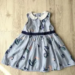 ベビー ワンピース 水色 ストライプ 90cm 夏 ノースリーブ 女の子