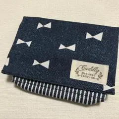 移動ポケット リボン デニム風 タグ ② 女の子 クリップなし ハンドメイド