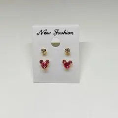 クリスタルピアス　マウス　2点セット　ライトローズ