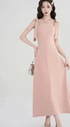 L02311)Musele ドレス 　リボン　ショルダー　ロング　ワンピース　S