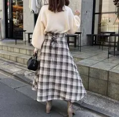 チェック柄ロングスカート レースアップ　majestic legon