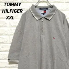 【トミーヒルフィガー】半袖ポロシャツ グレー ハーフジップ US古着