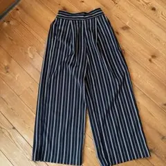 earth music&ecology ストライプネイビー ワイドパンツ F