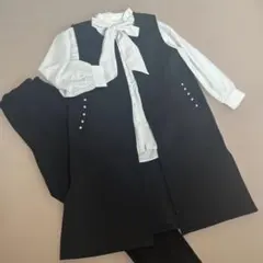 【新品有り】ジレ ボウタイブラウス テーパードパンツ セットアップ　3点セット