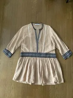 ZARAザラ刺繍リネンチュニックワンピース