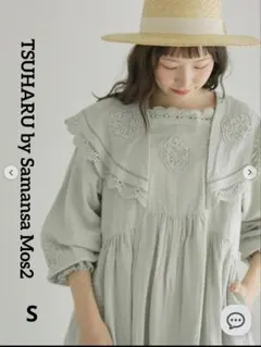 TSUHARU by Samansa Mos2パーツレース刺繍ワンピース　ミント