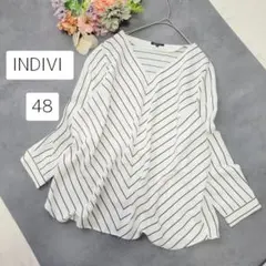 美品＊インディヴィ＊大きいサイズ48＊ストライプ長袖ブラウス