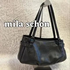 極美品 mila schon ハンドバッグ ロゴ型押し レザー 黒 ブラック 