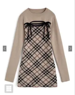 GRL チェック柄フロントオープンリボンニットワンピース　Sサイズ