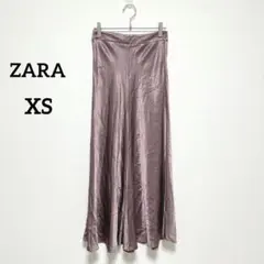 ZARA ザラ　ロングフレアスカート　パープル　サテン調　XS　498