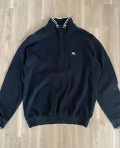 美品✨ Burberry ハーフジップ スウェット 長袖　刺繍 ブラック　XL