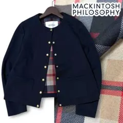 美品 マッキントッシュ フィロソフィー 裏ハウスチェック ノーカラー ジャケット