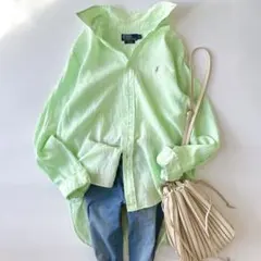 美品⁑ラルフローレン　リネンボタンダウンシャツ　L ビッグシルエット　ポニー刺繍