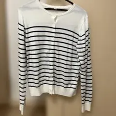 ユニクロ　UVカットボーダークルーネックカーディガン　白　Lサイズ