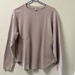 ユニクロ　ワッフルクルーネックT 長袖　ピンク