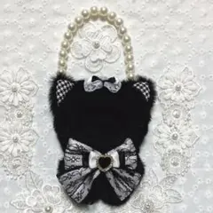 【パールチェーン付け外し可能】にじぱぺっと ぬい服 着ぐるみ 猫　黒白