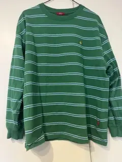 グリーン ストライプ 長袖Tシャツ オーバーサイズ