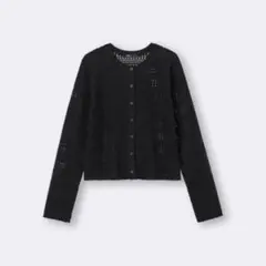 美品♪GU ブークレ透かし編みカーディガン　ブラック S
