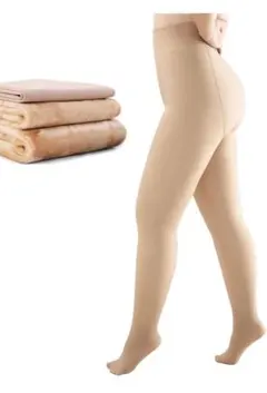 フェイクタイツ 裏起毛 透け感ハイウエストタイツ 大きいサイズ ベージュ