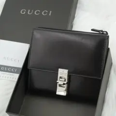 未使用品　箱付き　GUCCI グッチ　折り財布　シルバー金具　ブラック　希少