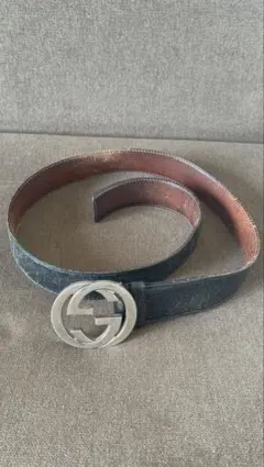 GUCCI ブラックレザー ダブルGロゴ ベルト
