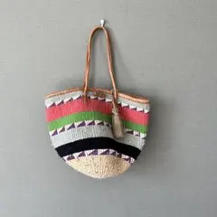 カゴバッグ トートバッグ タッセル付き ボーダー マルチカラー 夏バッグ