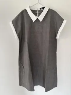 AS KNOW AS チェック柄ワンピース 襟付き 半袖 グレー レディース