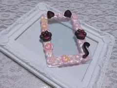 B8 硬質ケース デコ 痛トレカケース ホイップ 猫耳 黒 肉球 ハート ピンク