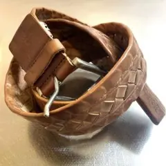 ブラウン編み込みレザーベルト