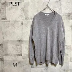 PLST プラステ【M】ニット 長袖 Ｖネック グレー ウール100%シンプル