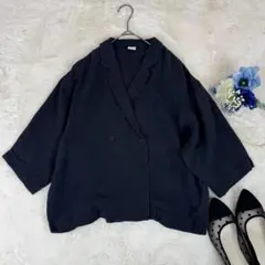 かぐれ リネンハーフスリーブジャケット　kagure　紺　麻のサムネイル