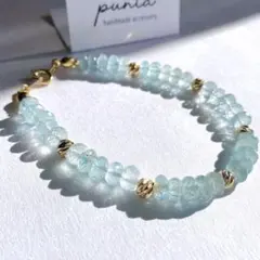 14kgf天然石高品質大粒キラキラアクアマリンチタンワイヤーブレスレット