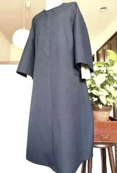 【ハンドメイド】上質ウール　着物リメイク　男物着物　ゆったり　ワンピース　　丸開