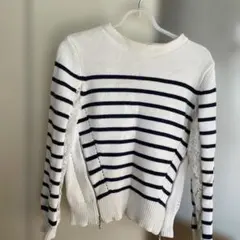 ストライプニットセーター 長袖 ホワイト ネイビー