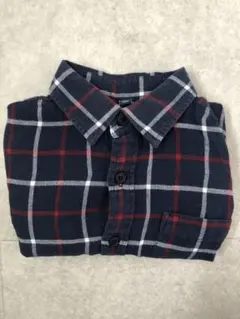 ユニクロ・ネイビー系チェックフランネル長袖シャツ 120センチ
