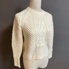 【バナナリパブリック】アイボリー ケーブル編み ニットセーター(自宅洗い可)