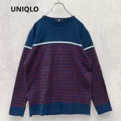UNIQLO ユニクロ ボーダーTシャツ XL 長袖 ネイビー×赤 レトロ調